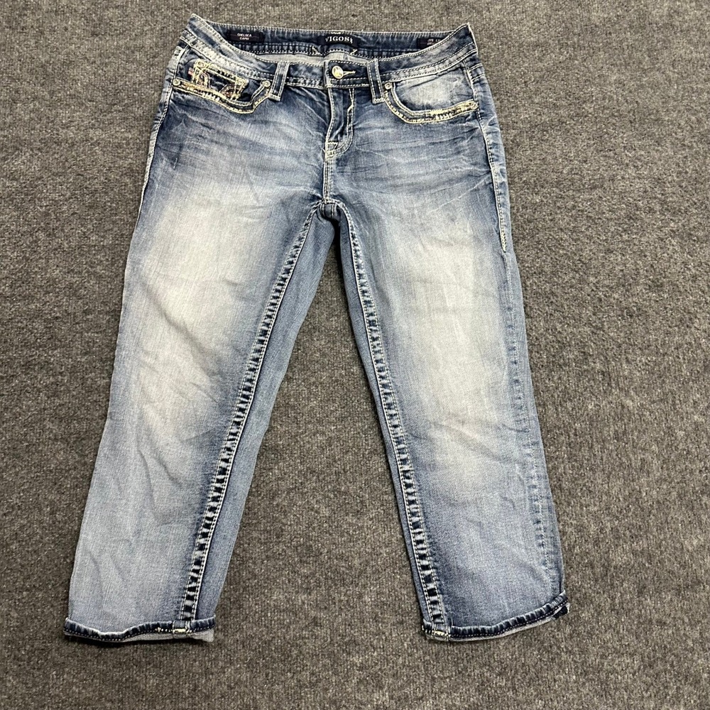 Vigoss Capri Jeans Womens Size 7/8 Blue Heritage Fit Chelsea Cropped Rhinestone